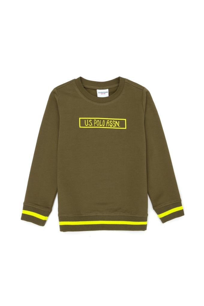 Çocuk Haki Basic Bisiklet Yaka Sweatshirt