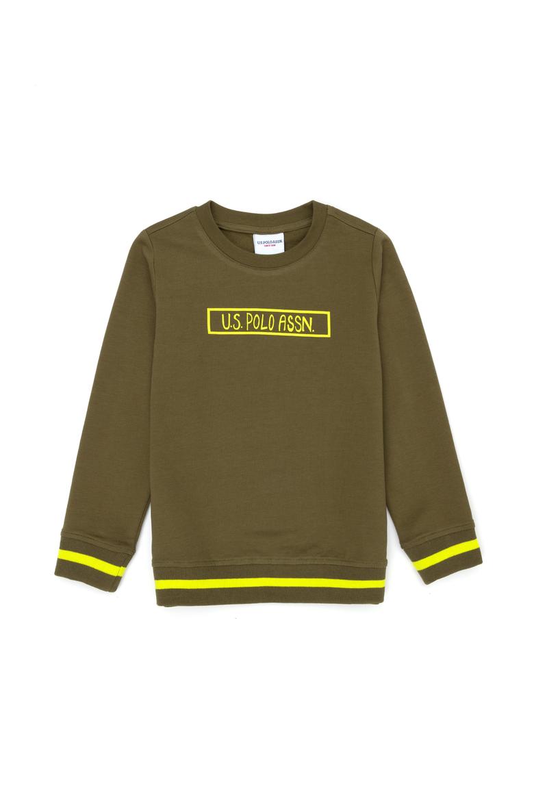 Çocuk Haki Basic Bisiklet Yaka Sweatshirt