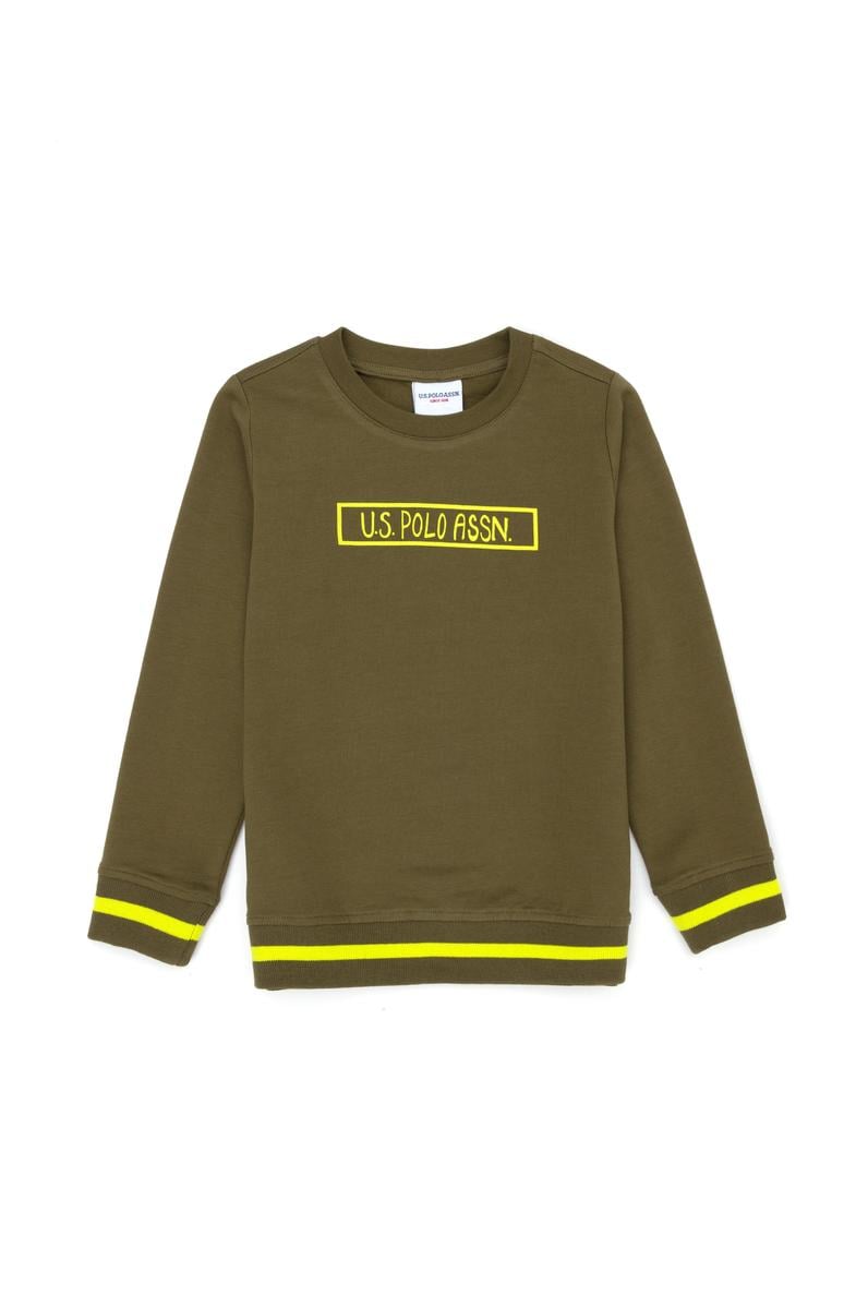 Çocuk Haki Basic Bisiklet Yaka Sweatshirt