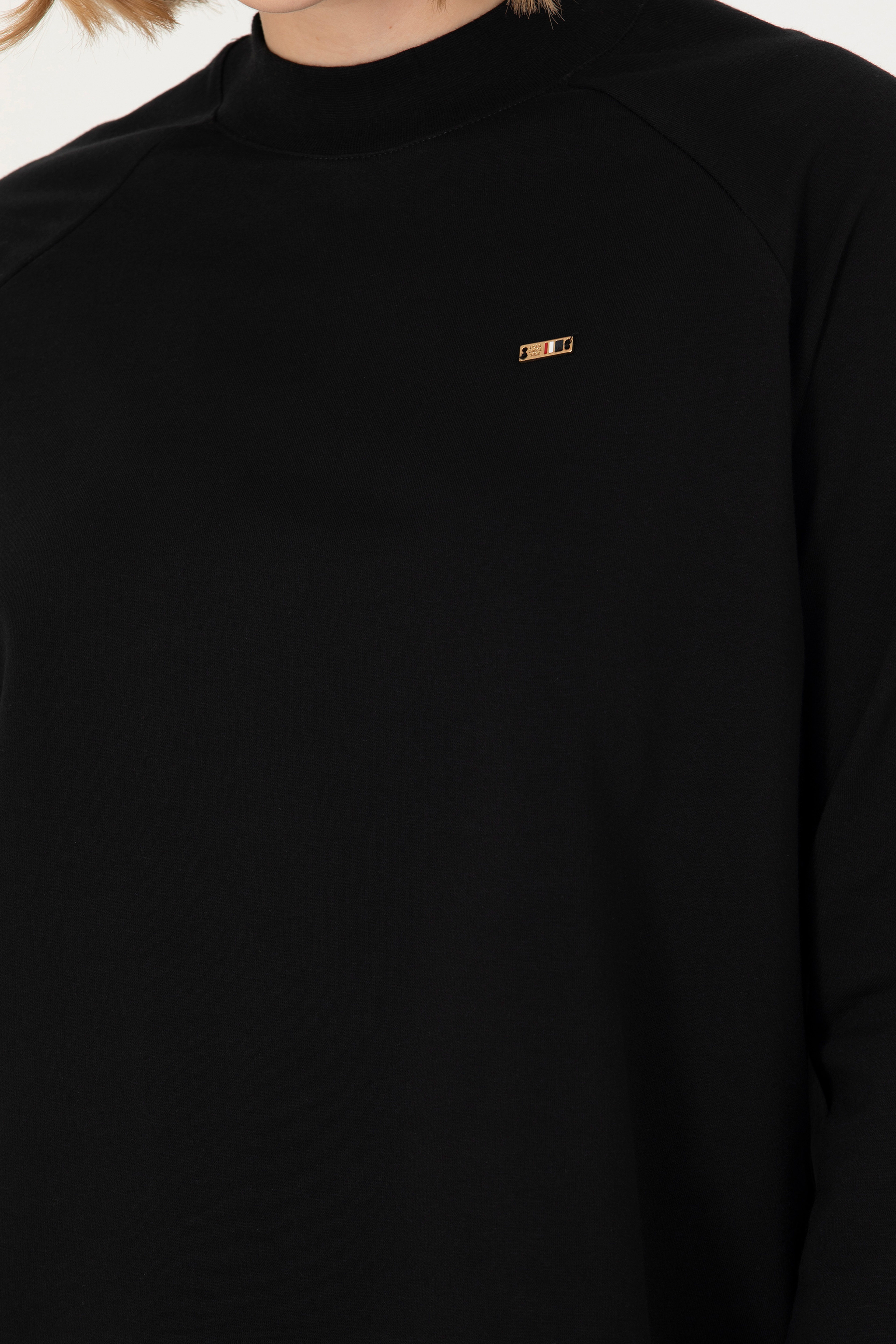 Kadın Siyah Bisiklet Yaka Sweatshirt - Image 7