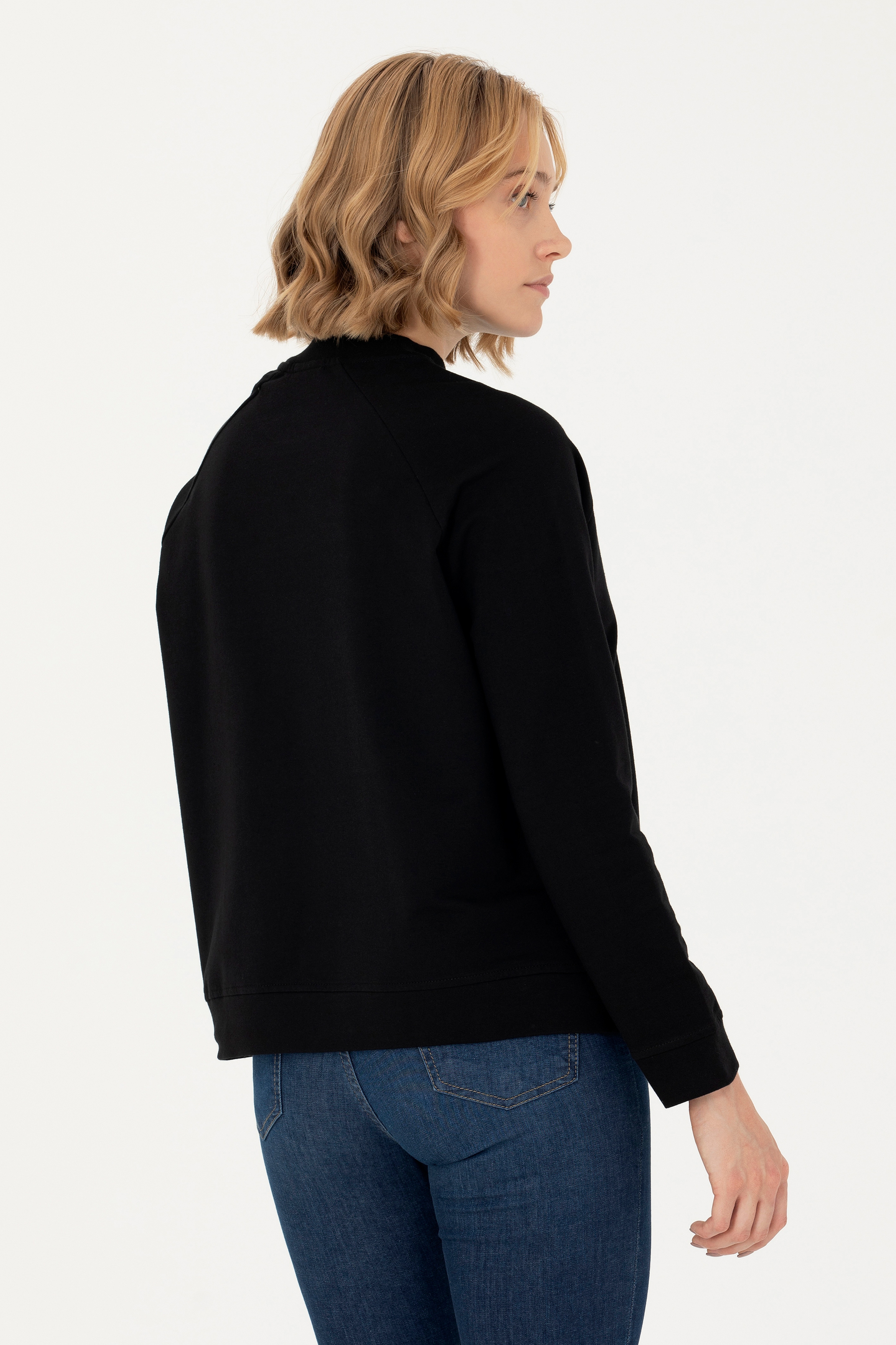 Kadın Siyah Bisiklet Yaka Sweatshirt