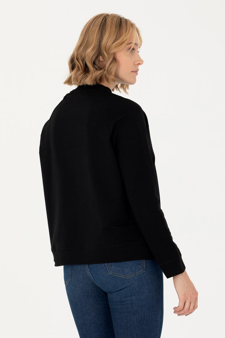 Kadın Siyah Bisiklet Yaka Sweatshirt - 50276027014