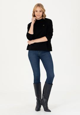 Kadın Siyah Bisiklet Yaka Sweatshirt - 50276027014