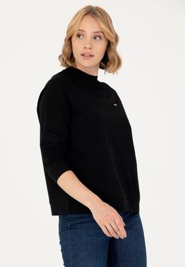 Kadın Siyah Bisiklet Yaka Sweatshirt - 50276027014