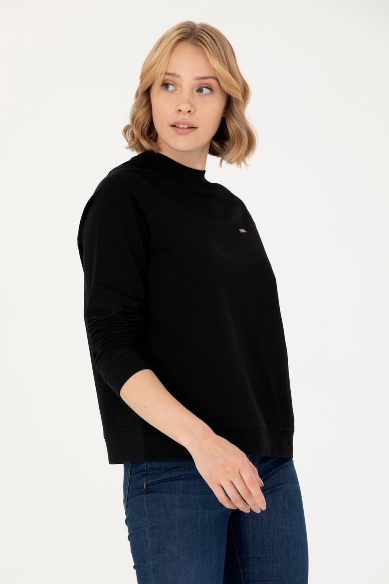 Kadın Siyah Bisiklet Yaka Sweatshirt - 50276027014