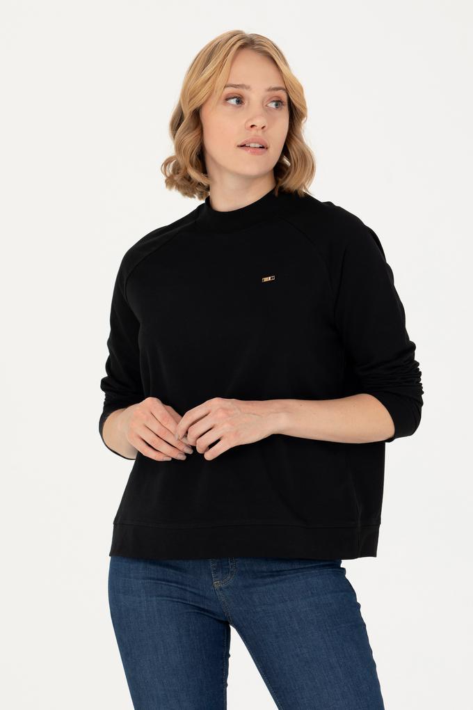 Kadın Siyah Bisiklet Yaka Sweatshirt