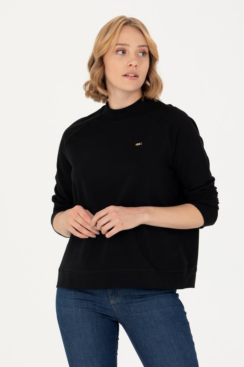 Kadın Siyah Bisiklet Yaka Sweatshirt