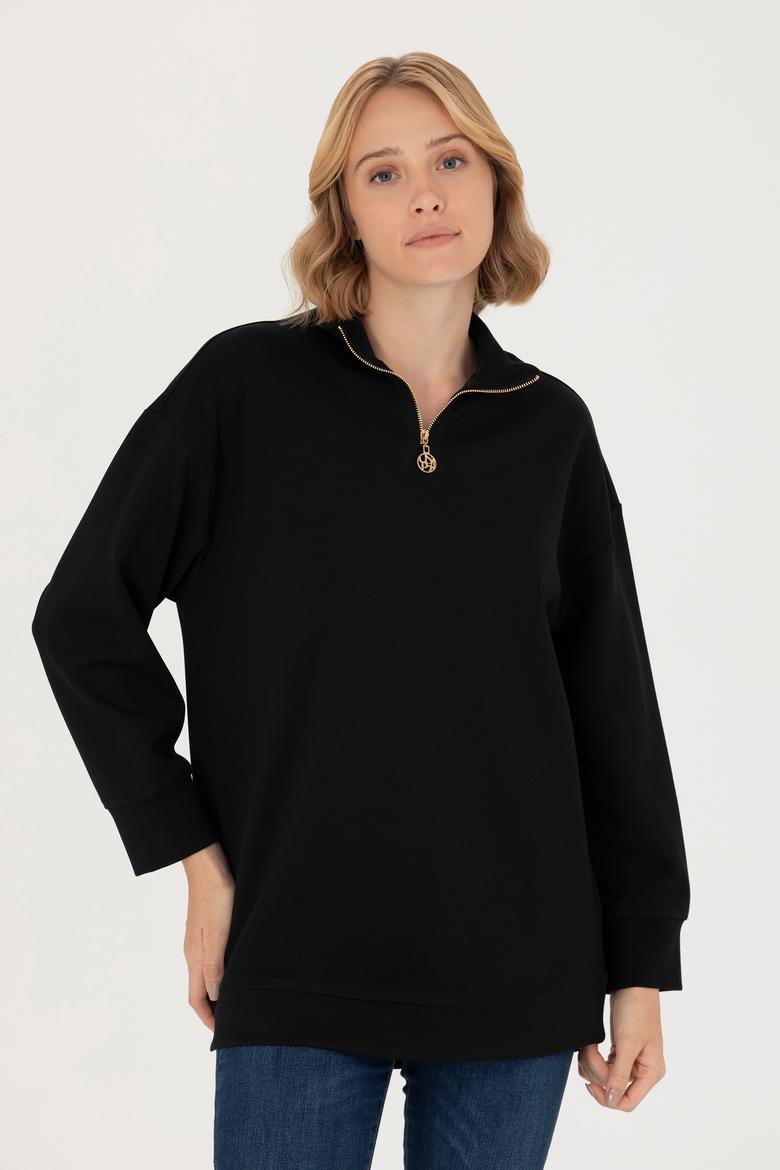 Kadın Siyah Dik Yaka Sweatshirt