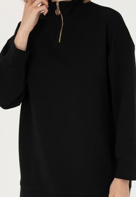 Kadın Siyah Dik Yaka Sweatshirt - 50277560020