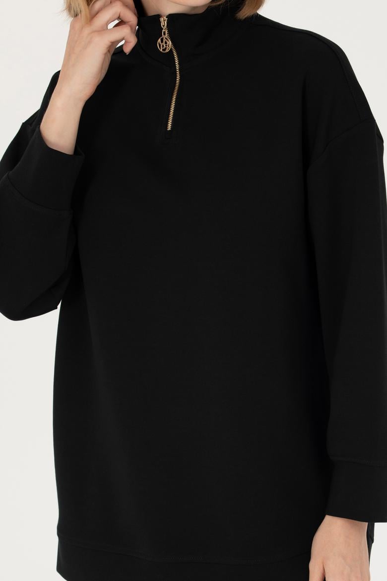 Kadın Siyah Dik Yaka Sweatshirt - 50277560020