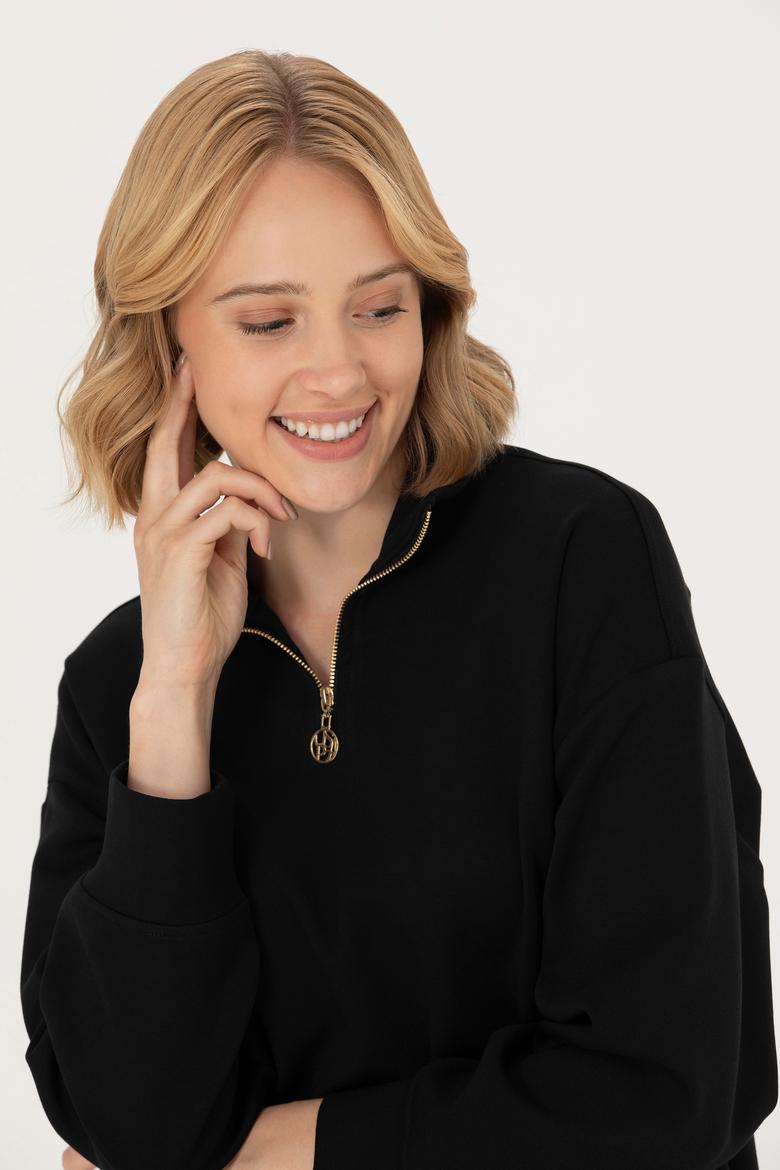 Kadın Siyah Dik Yaka Sweatshirt - 50277560020