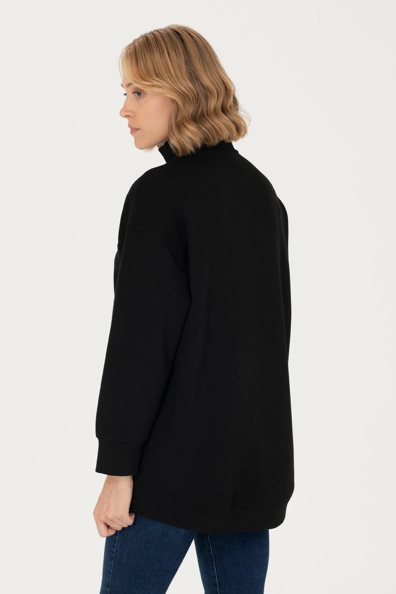 Kadın Siyah Dik Yaka Sweatshirt - 50277560020