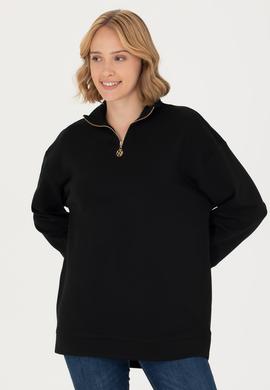 Kadın Siyah Dik Yaka Sweatshirt - 50277560020