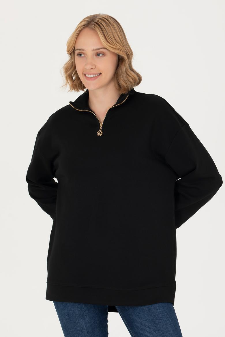 Kadın Siyah Dik Yaka Sweatshirt - 50277560020