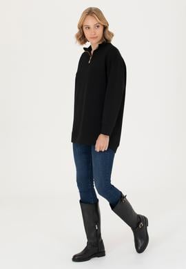 Kadın Siyah Dik Yaka Sweatshirt - 50277560020