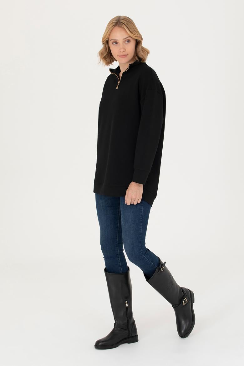 Kadın Siyah Dik Yaka Sweatshirt - 50277560020