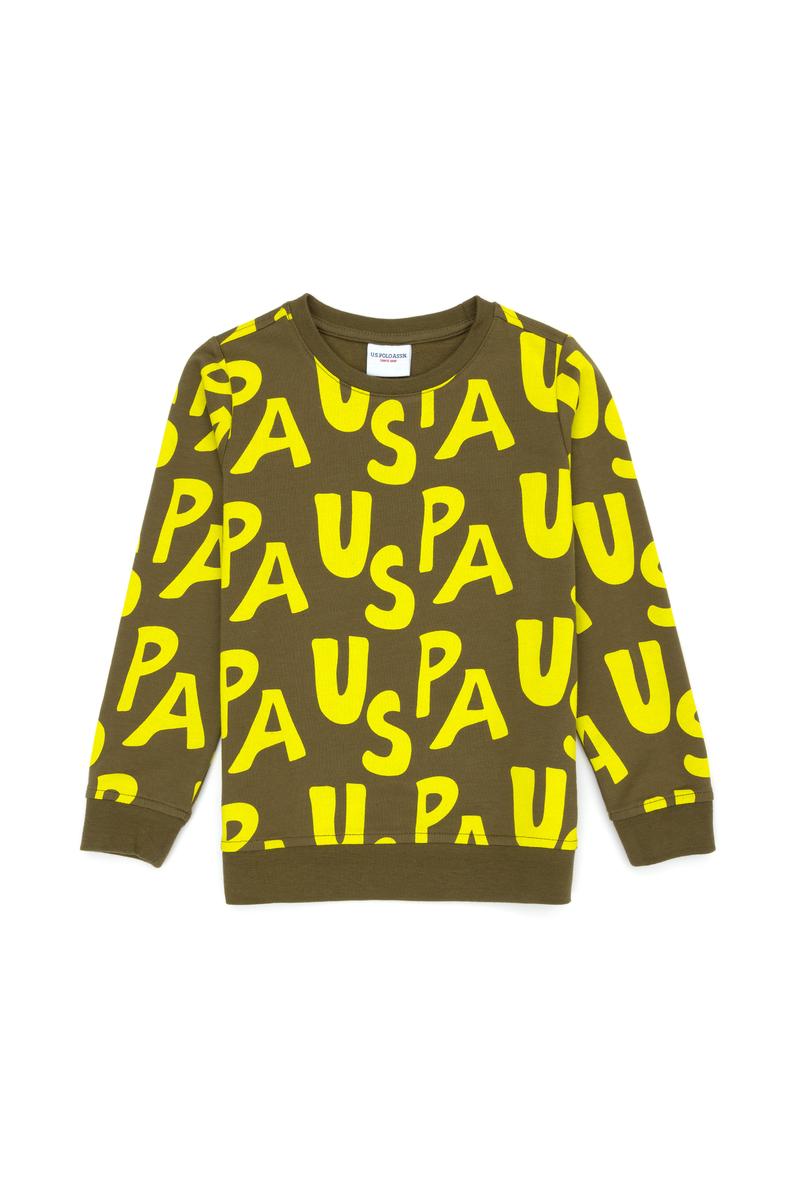 Çocuk Haki Bisiklet Yaka Sweatshirt