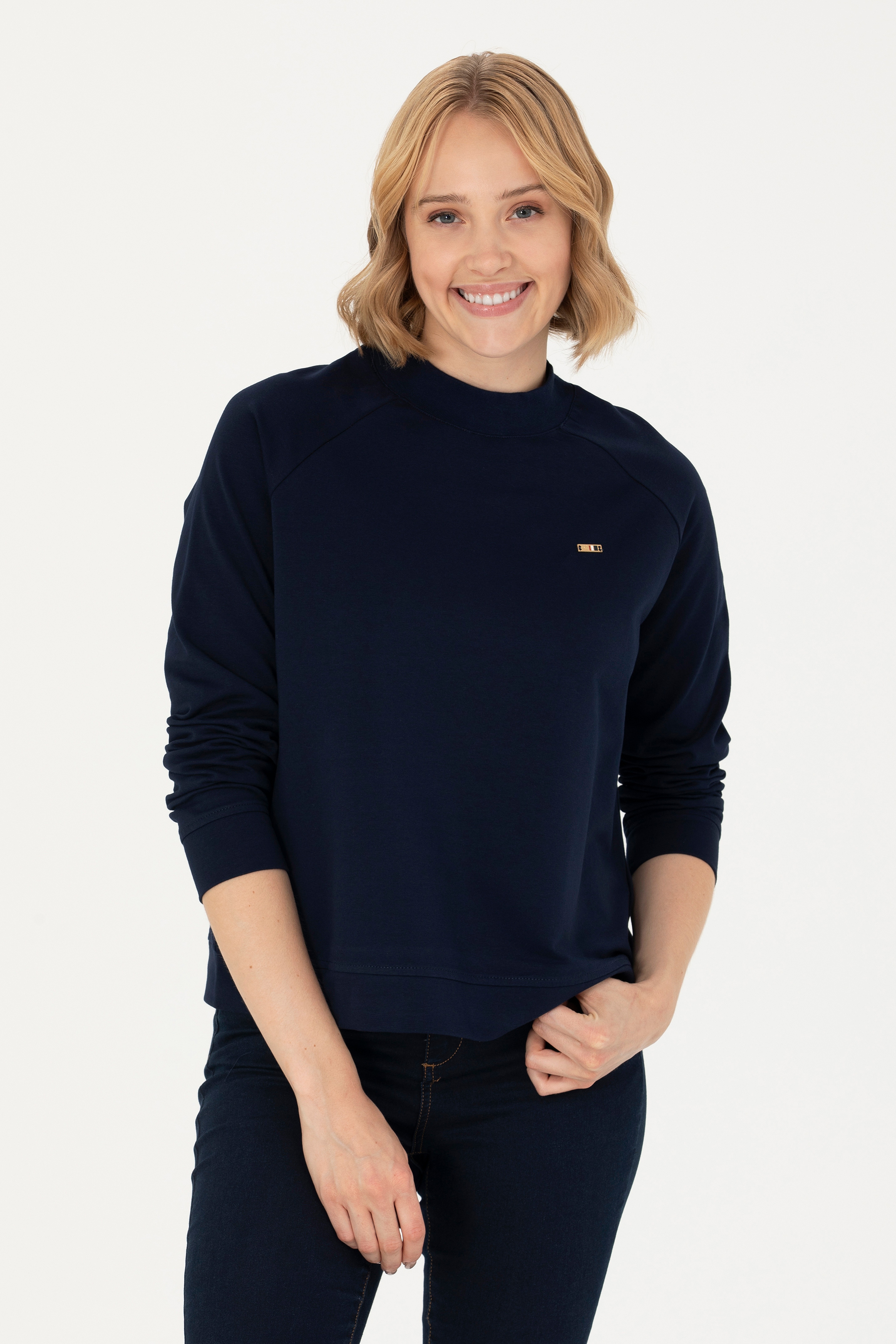 Kadın Lacivert Bisiklet Yaka Sweatshirt - Image 1