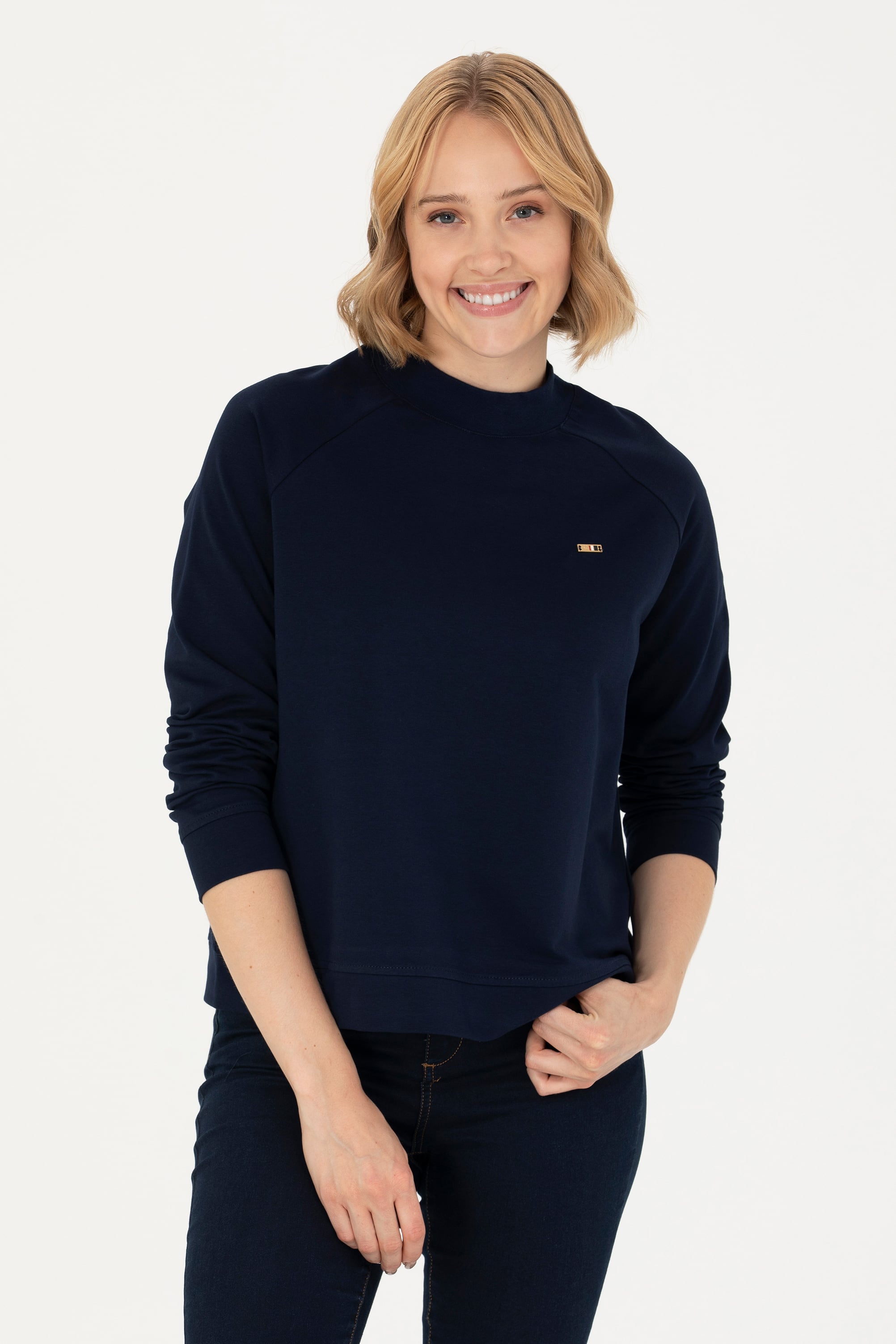 Kadın Lacivert Bisiklet Yaka Sweatshirt