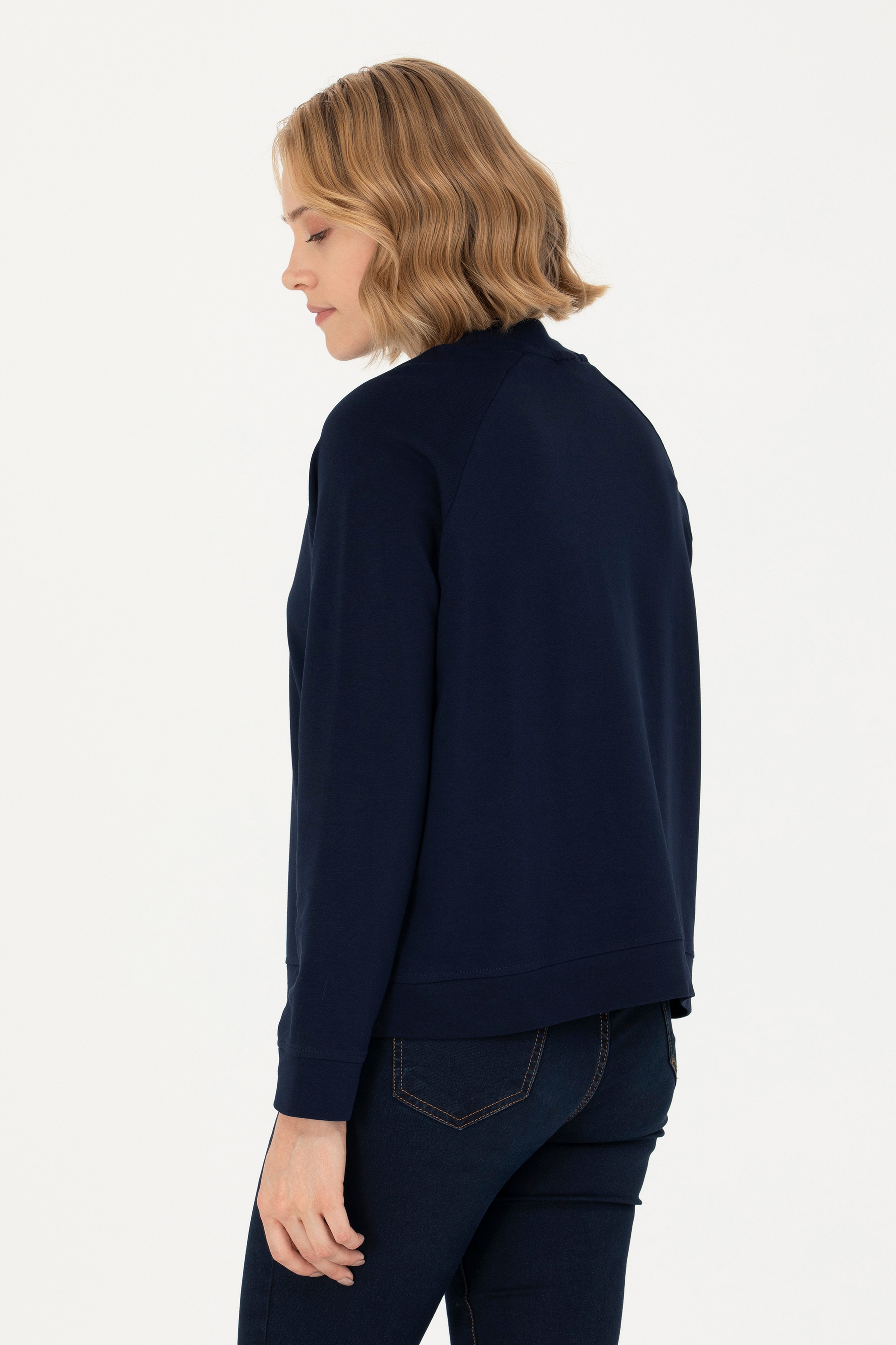 Kadın Lacivert Bisiklet Yaka Sweatshirt