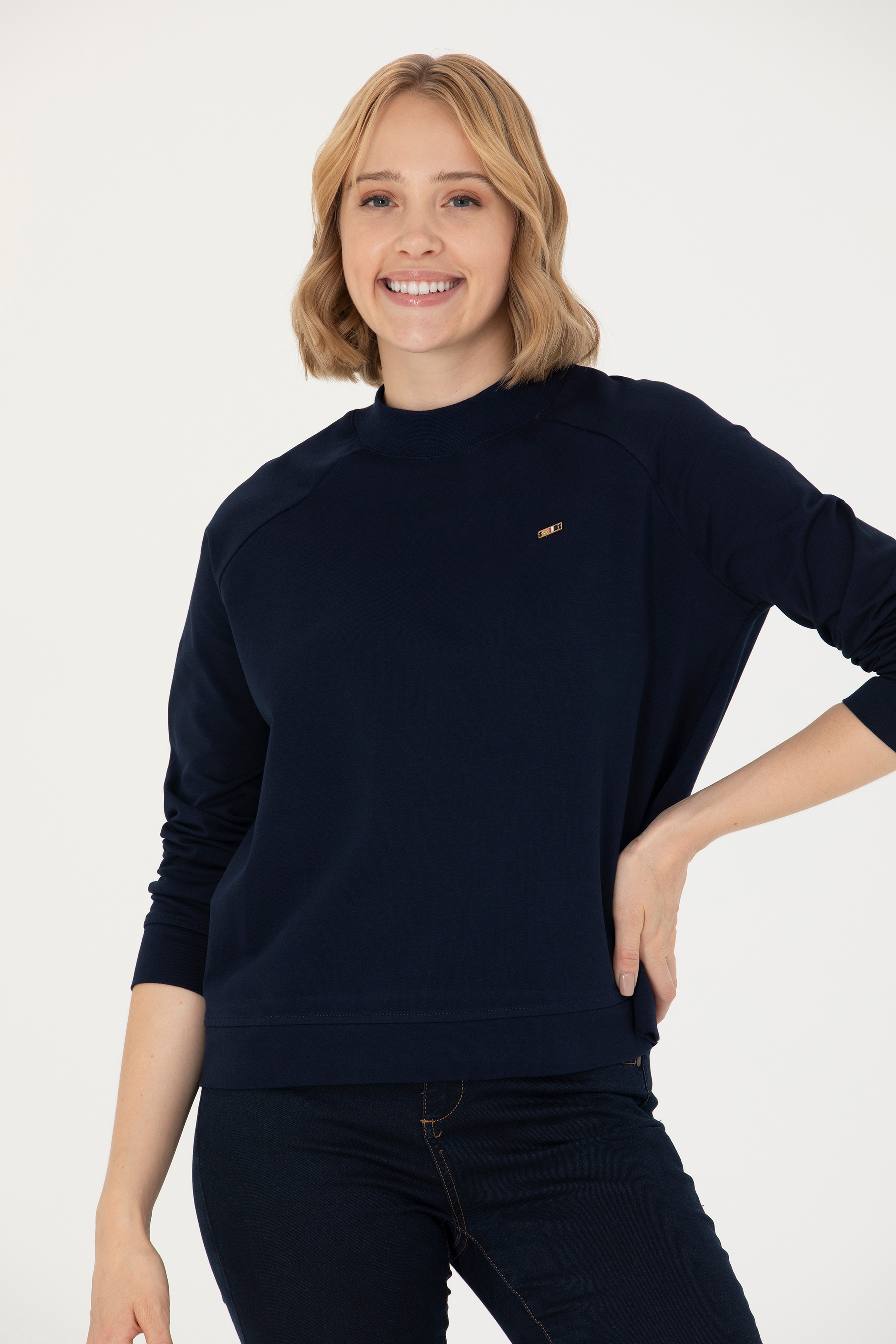 Kadın Lacivert Bisiklet Yaka Sweatshirt - Image 3