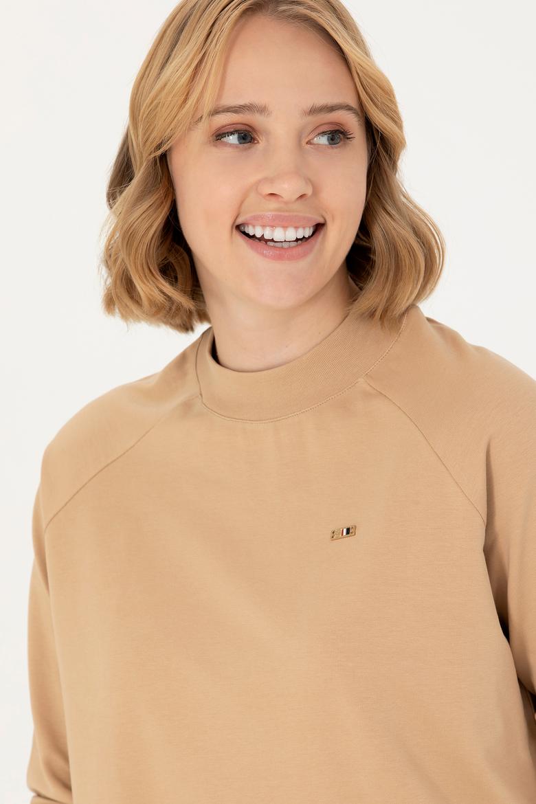 Kadın Kum Bisiklet Yaka Sweatshirt - 50276027045