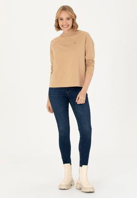 Kadın Kum Bisiklet Yaka Sweatshirt - 50276027045