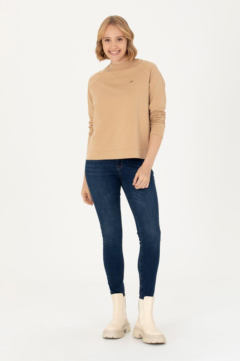 Kadın Kum Bisiklet Yaka Sweatshirt - 50276027045