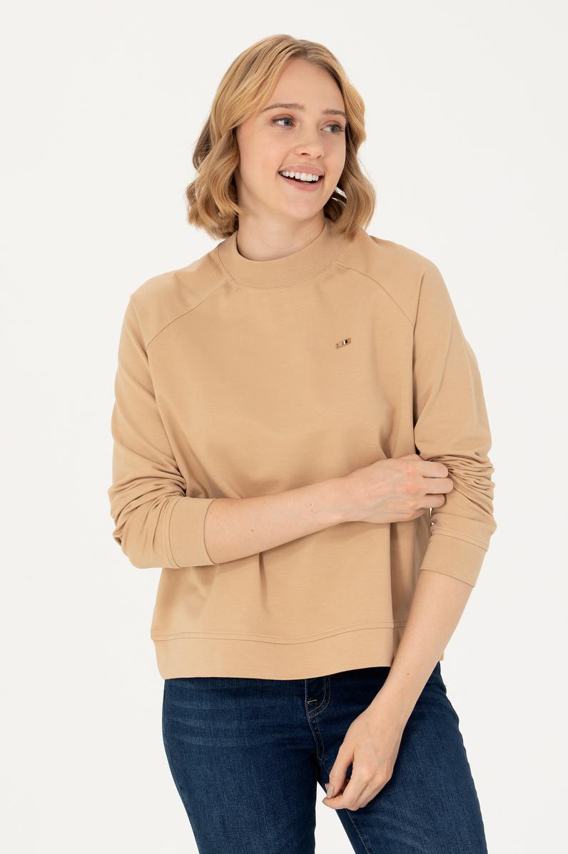 Kadın Kum Bisiklet Yaka Sweatshirt