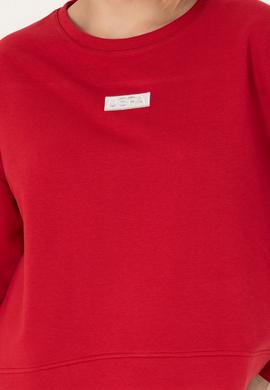 Kadın Kırmızı Bisiklet Yaka Basic Sweatshirt - 50276557005