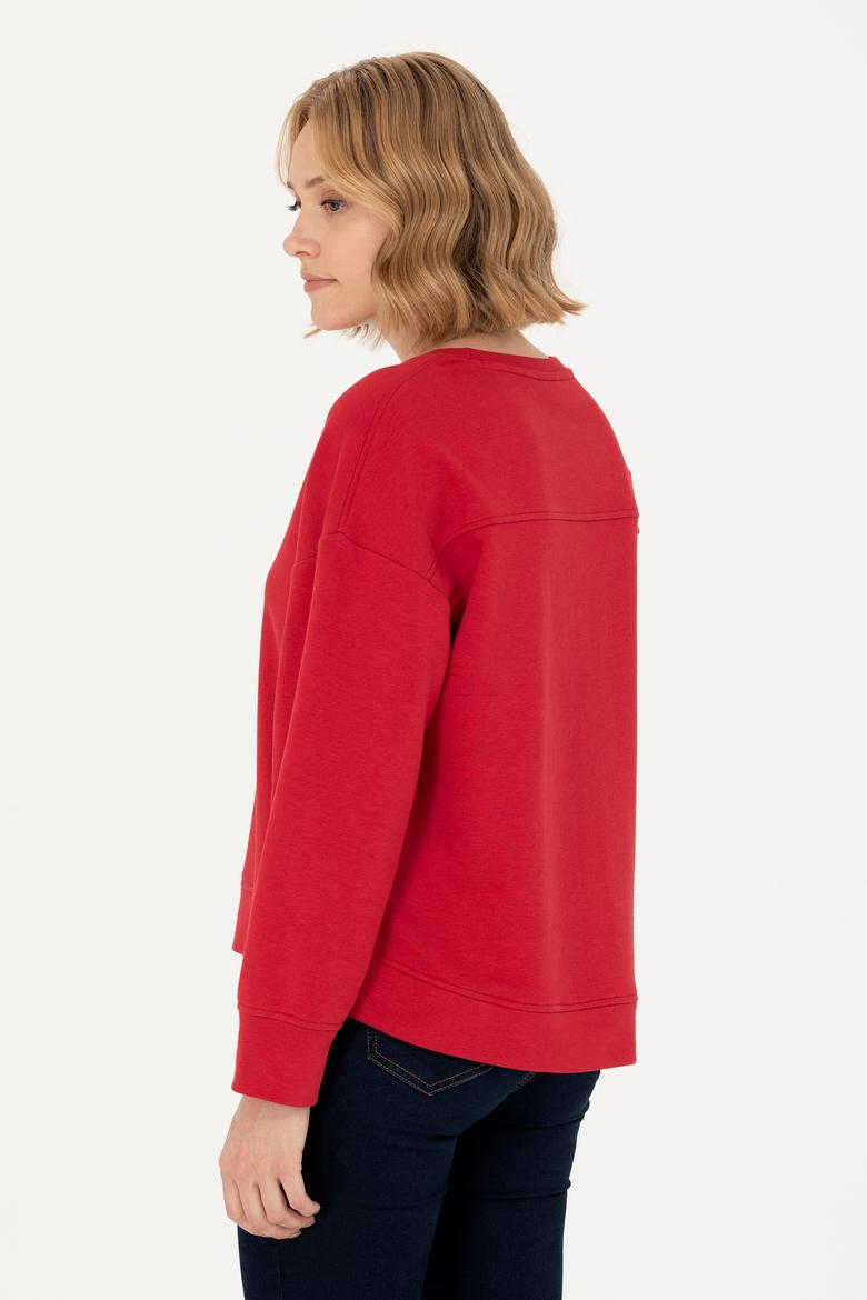 Kadın Kırmızı Bisiklet Yaka Basic Sweatshirt - 50276557005