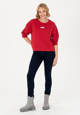 Kadın Kırmızı Bisiklet Yaka Basic Sweatshirt - 50276557005