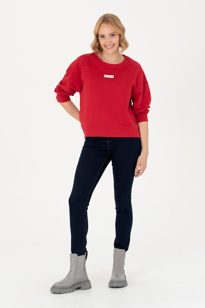 Kadın Kırmızı Bisiklet Yaka Basic Sweatshirt - 50276557005
