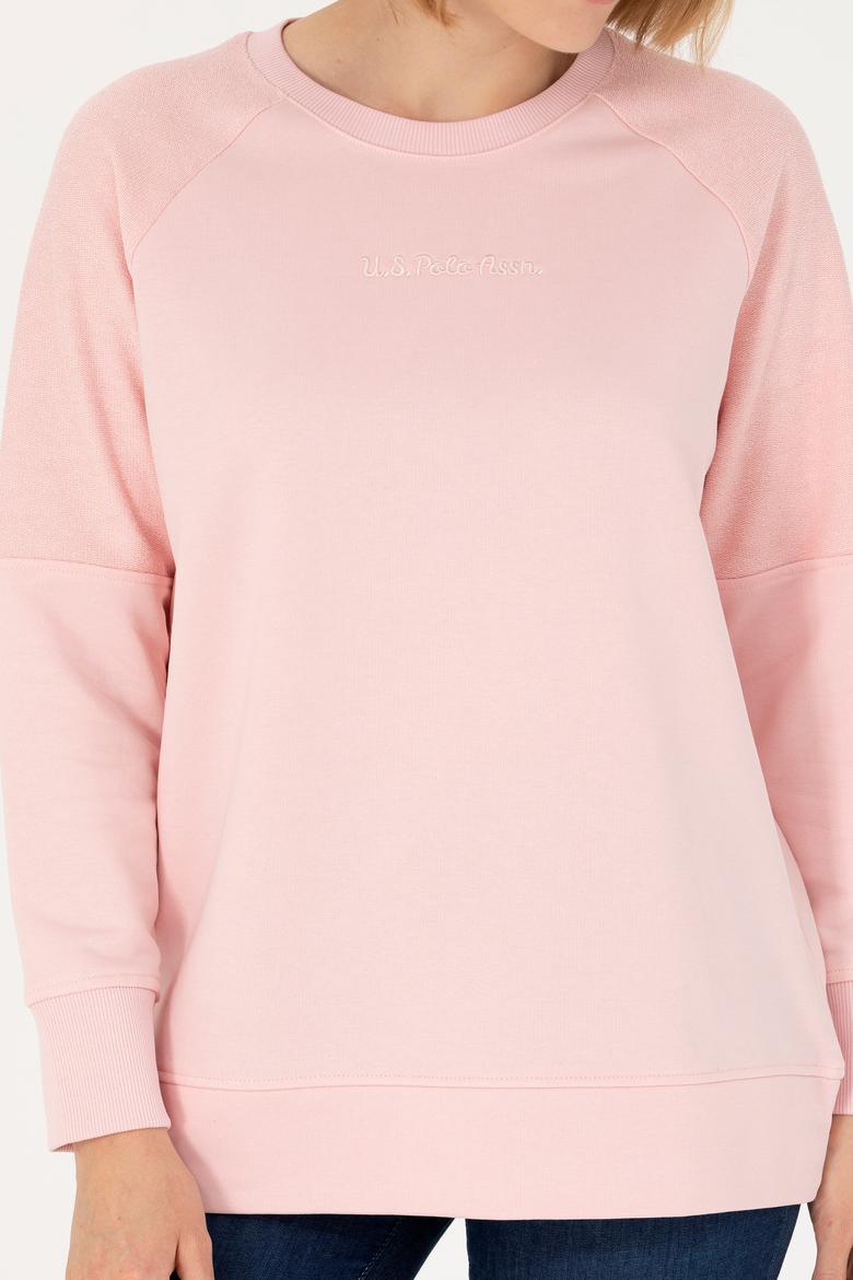 Kadın Toz Pembe Bisiklet Yaka Sweatshirt - 50276581030