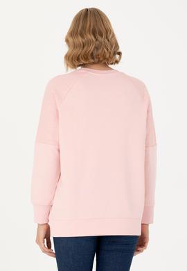 Kadın Toz Pembe Bisiklet Yaka Sweatshirt - 50276581030