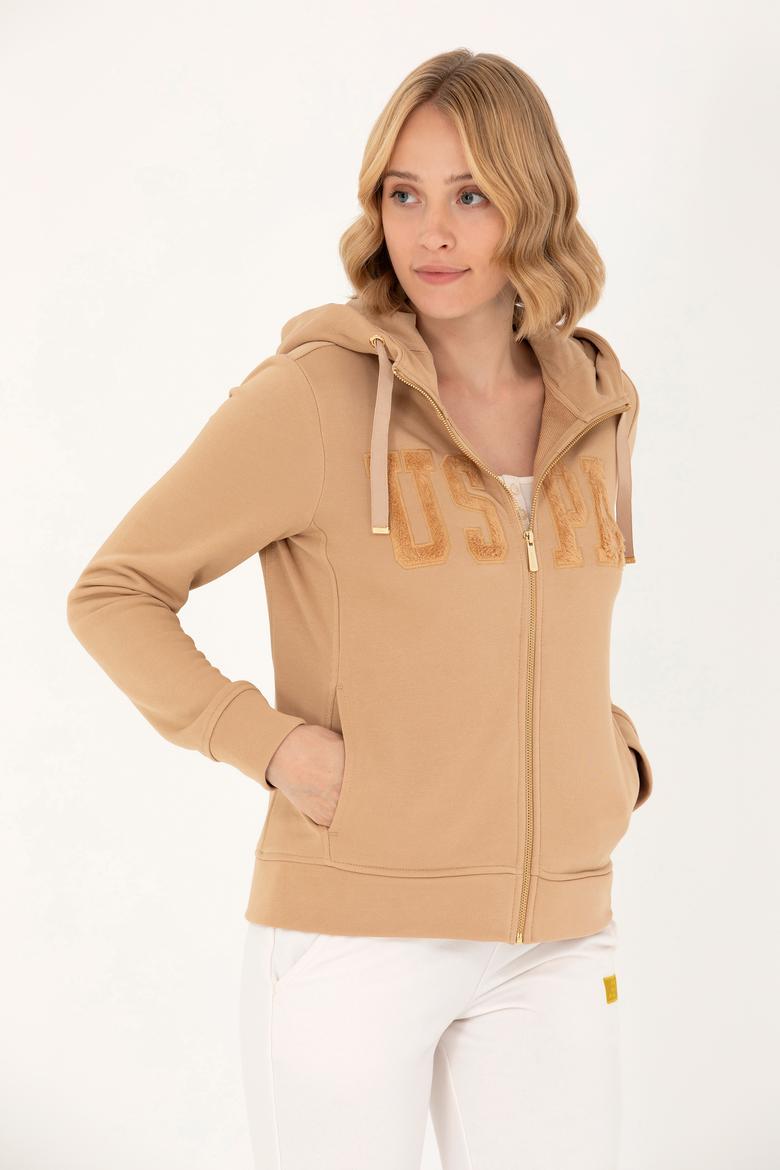 Kadın Kum Kapüşonlu Basic Sweatshirt