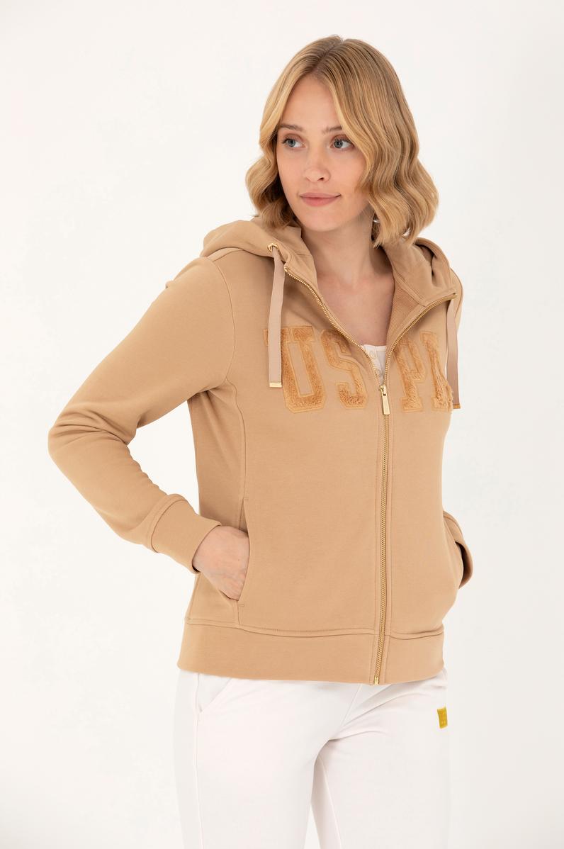 Kadın Kum Kapüşonlu Basic Sweatshirt