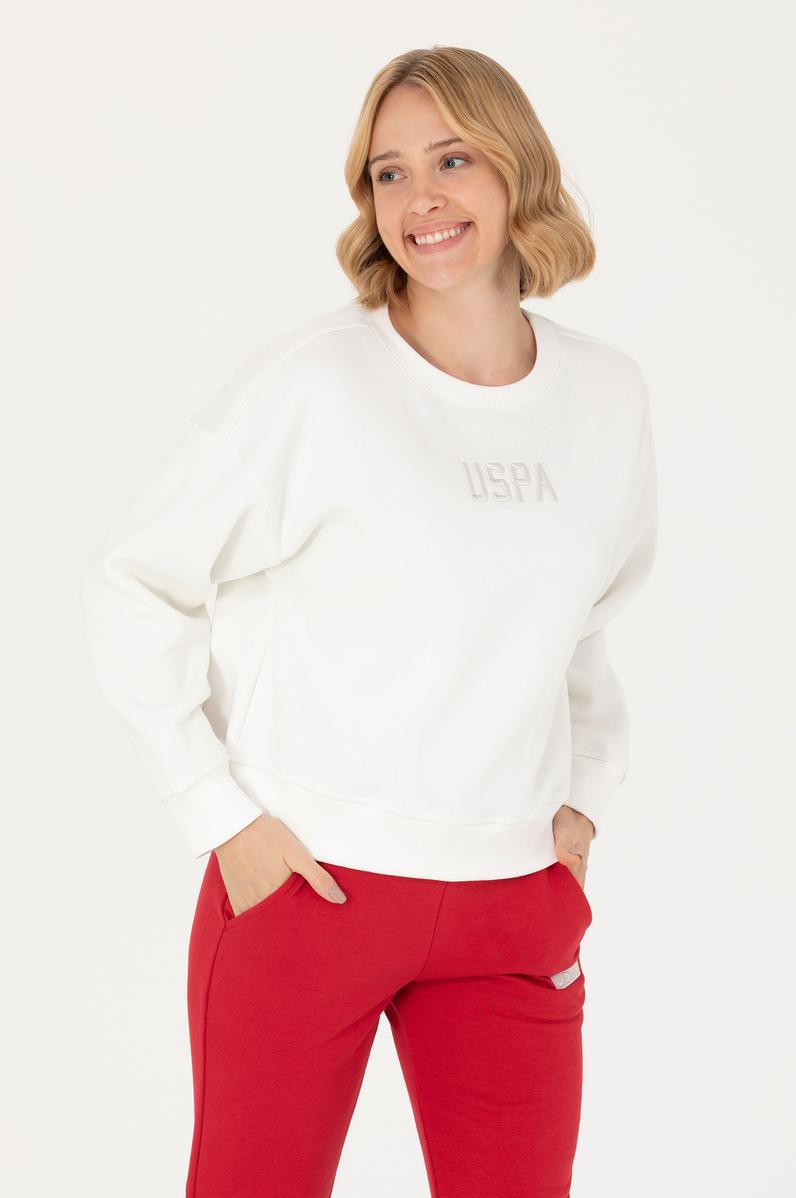 Kadın Ekru Bisiklet Yaka Sweatshirt