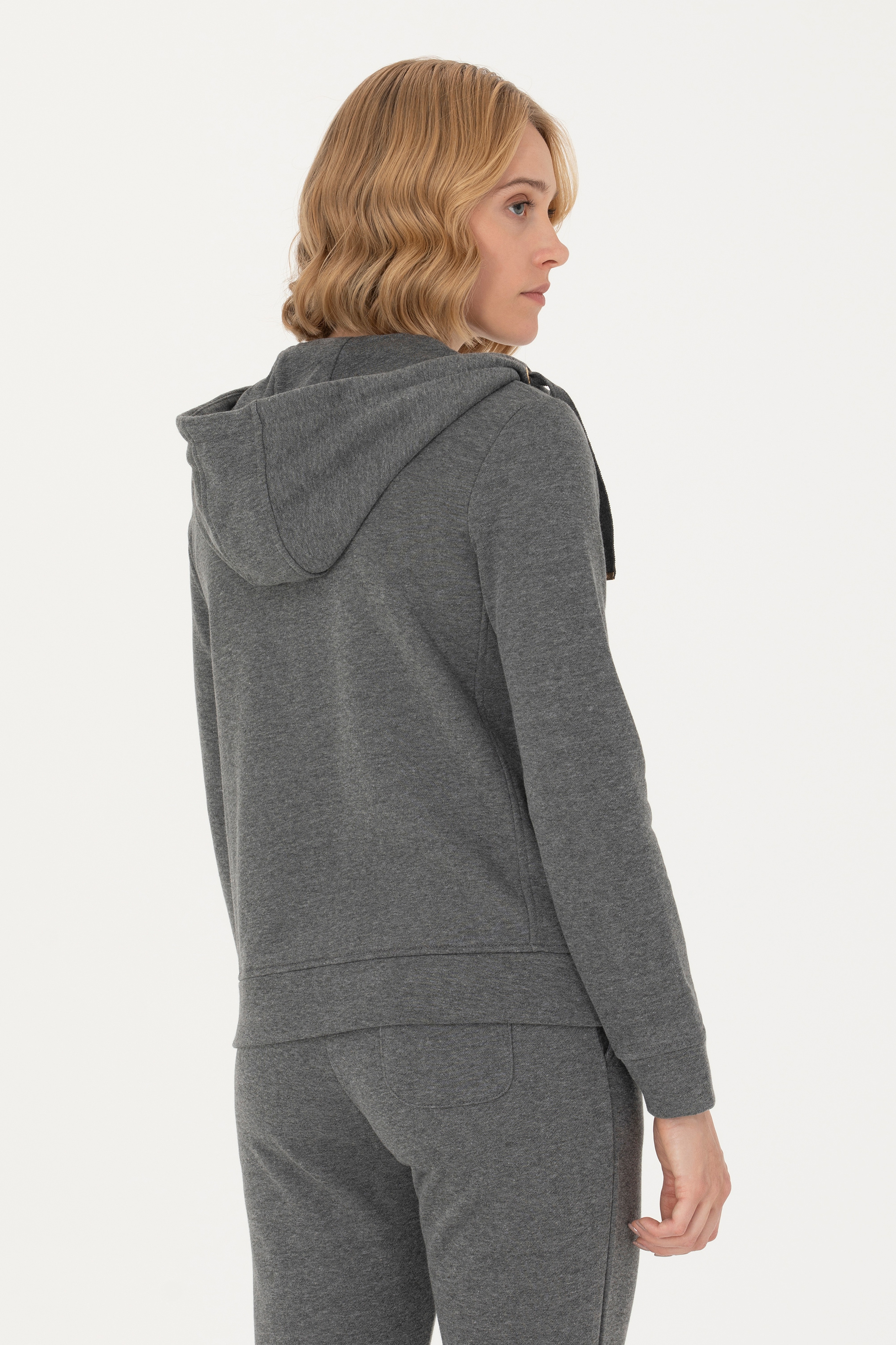 Kadın Antrasit Melanj Kapüşonlu Basic Sweatshirt