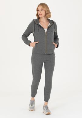 Kadın Antrasit Melanj Kapüşonlu Basic Sweatshirt - 50272060079