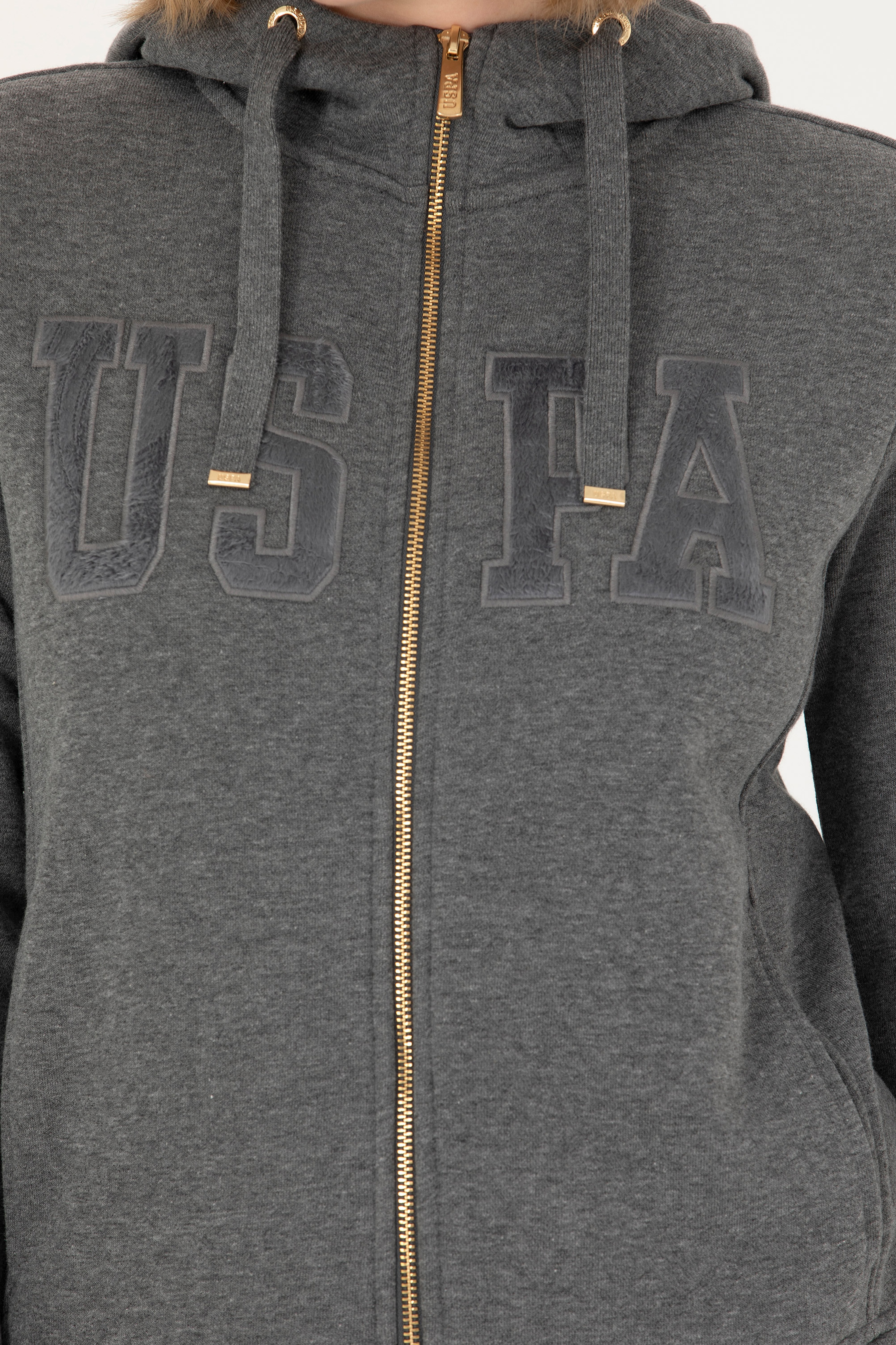 Kadın Antrasit Melanj Kapüşonlu Basic Sweatshirt - Image 7