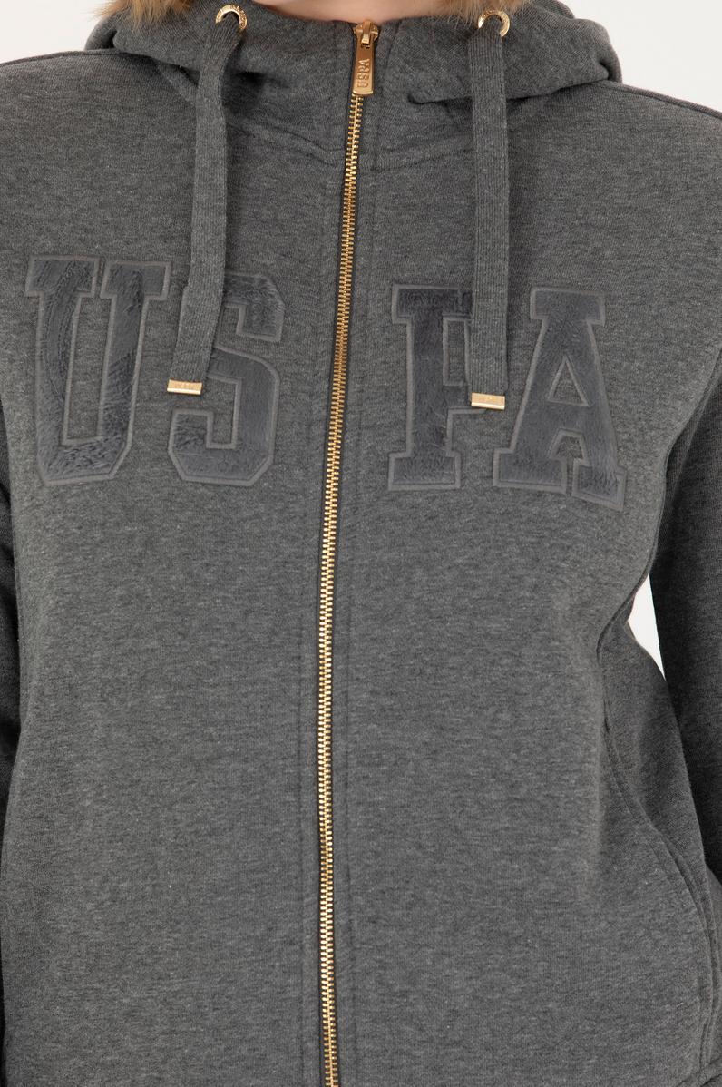 Kadın Antrasit Melanj Kapüşonlu Basic Sweatshirt