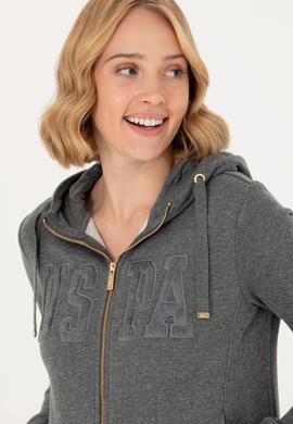 Kadın Antrasit Melanj Kapüşonlu Basic Sweatshirt - 50272060079