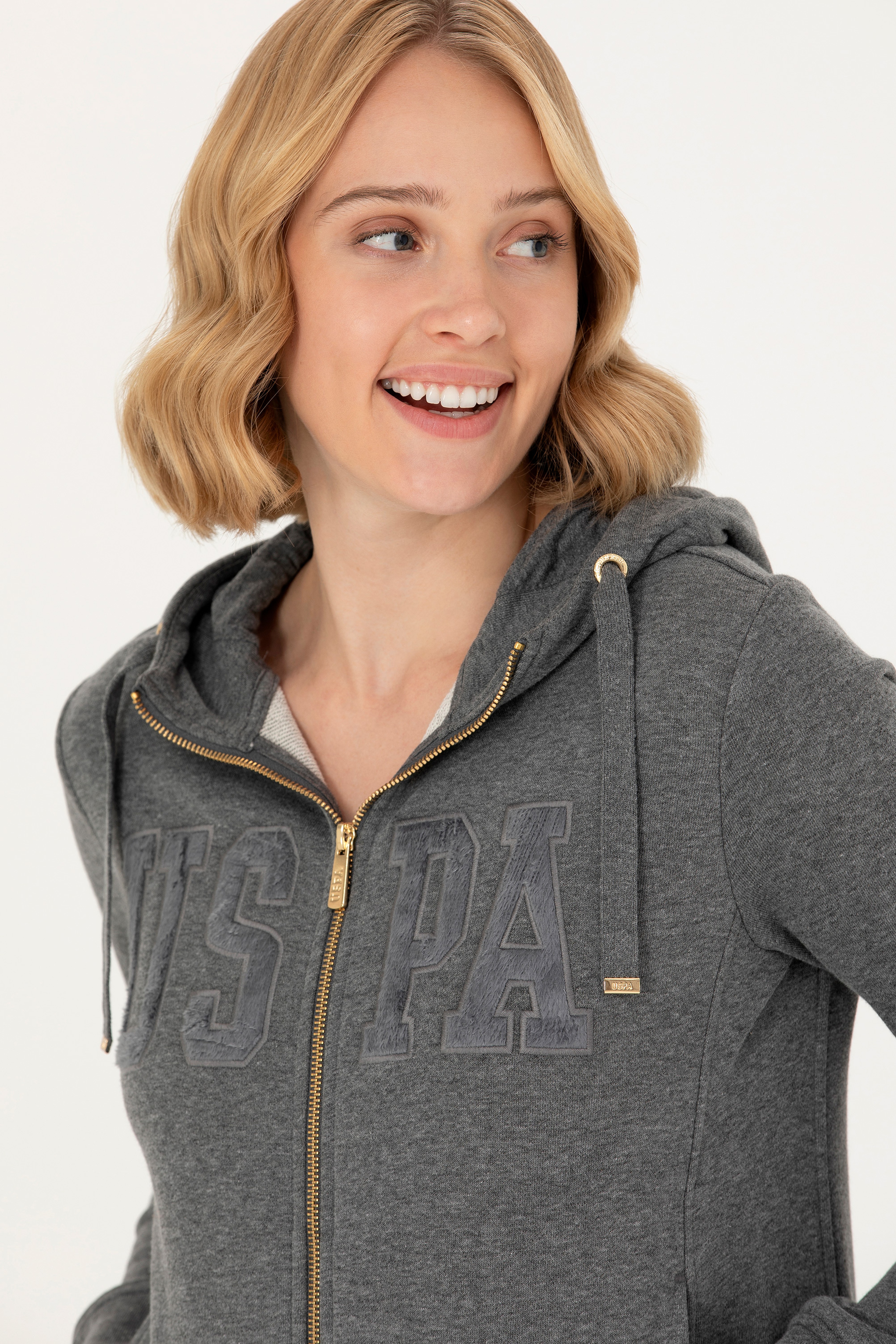 Kadın Antrasit Melanj Kapüşonlu Basic Sweatshirt