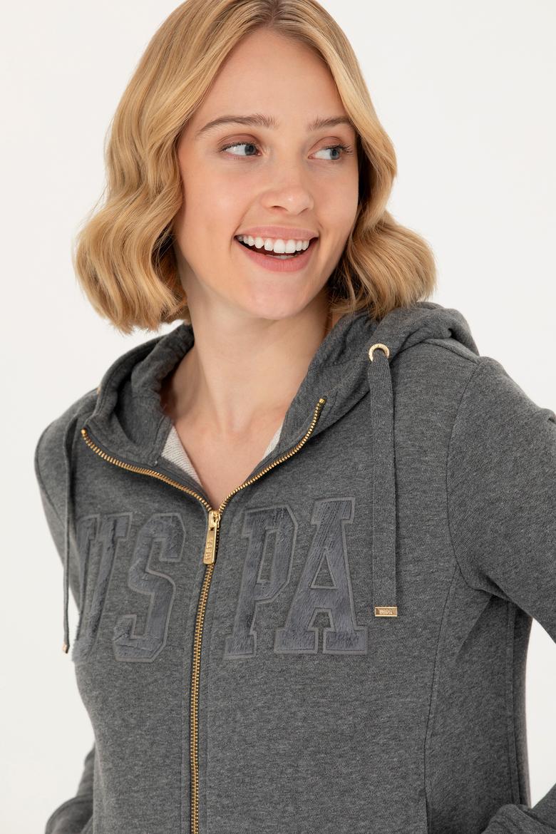 Kadın Antrasit Melanj Kapüşonlu Basic Sweatshirt - 50272060079