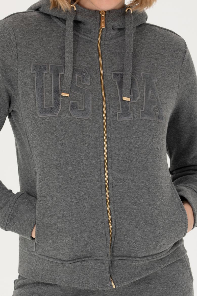 Kadın Antrasit Melanj Kapüşonlu Basic Sweatshirt - 50272060079