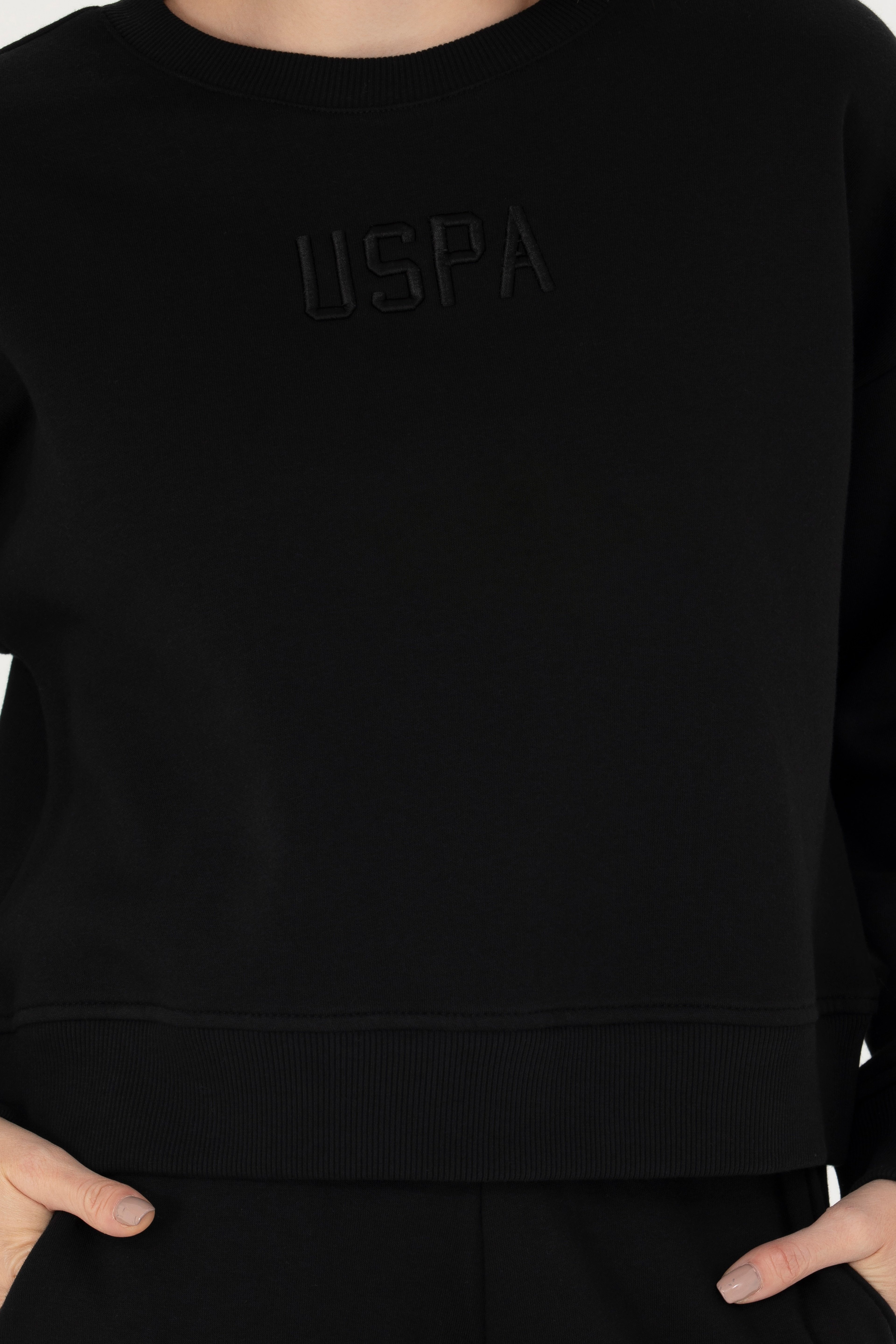 Kadın Siyah Bisiklet Yaka Sweatshirt - Image 6