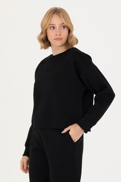 Kadın Siyah Bisiklet Yaka Sweatshirt