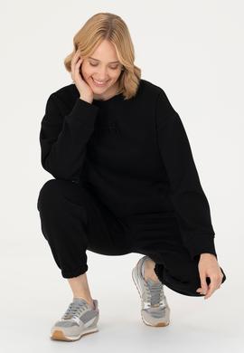 Kadın Siyah Bisiklet Yaka Sweatshirt - 50275927004