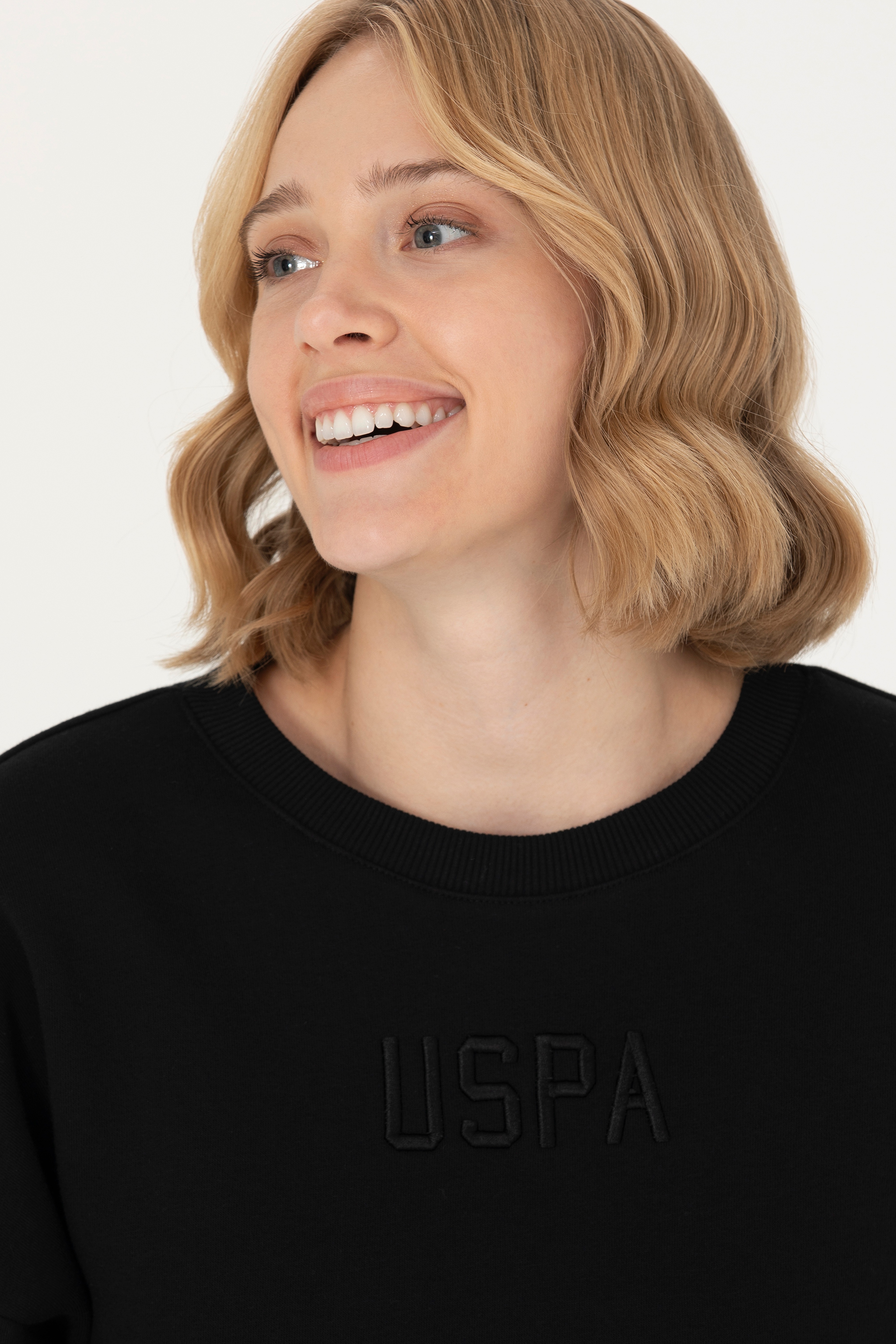 Kadın Siyah Bisiklet Yaka Sweatshirt - Image 2
